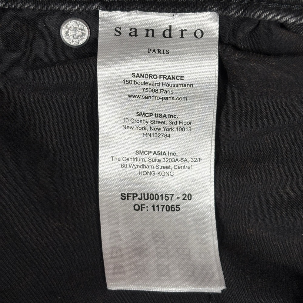 Sandro Black Washed Denim Mini Skirt with Studded Belt - Picture 7 of 12